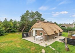 Hyggeligt stråtækt sommerhus med sauna og stor græsplæne