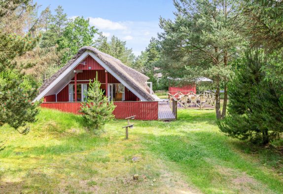 Idyllisches Reetdachhaus mit Badetonne