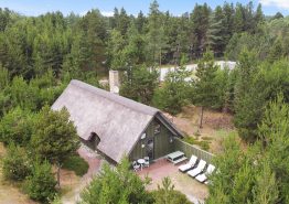 Hyggeligt stråtækt feriehus med gode terrasseforhold