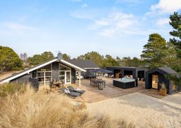Sommerhusidyl med eksklusivt udemiljø i Blåvand – udendørs sauna, spa og bordtennis