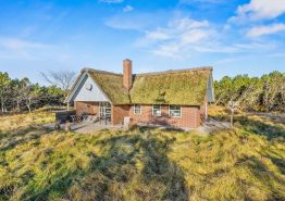 Nettes, reetgedecktes Ferienhaus mit Kamin, Sauna und Außenwhirlpool auf Naturgrund in Blåvand. Kat. nr.:  60712, Kallesmærskvej 12;
