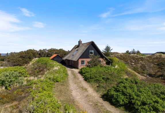 Stråtækt sommerhus med brændeovn tæt på Ringkøbing Fjord