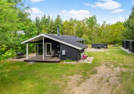 Læfyldt feriehus med fin terrasse, vildmarksbad og lys indretning